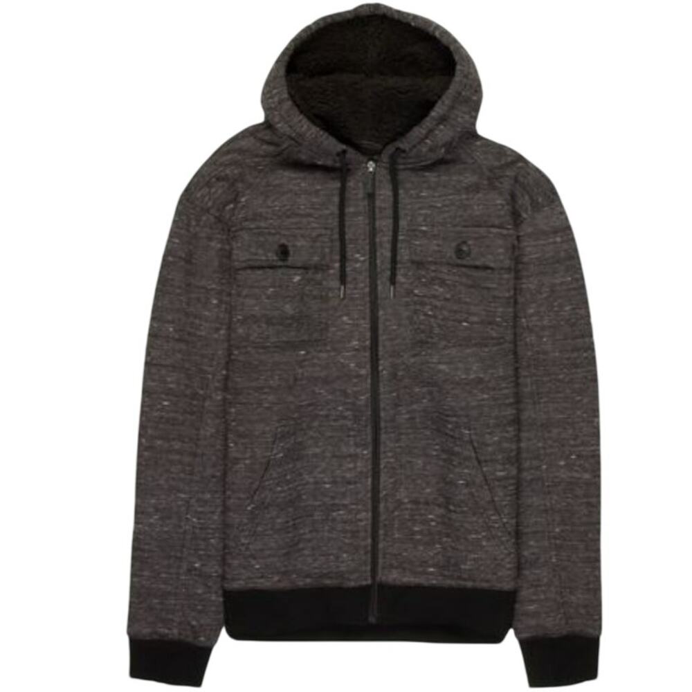 Stoic Black Gray Fleece Hoodie Jacket Large Full Zip Oversized Sherpa Thick Warm